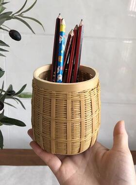笔筒化妆刷筒手工竹编
