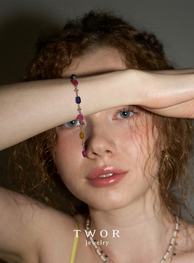 TWOR女彩色蓝宝石坦桑石复古手链
