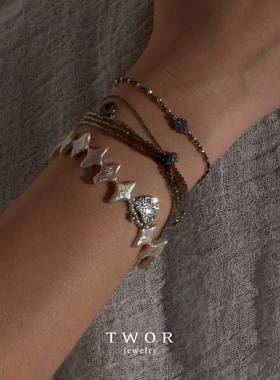 TWOR缇坞/星星珍珠爱心吊坠手链