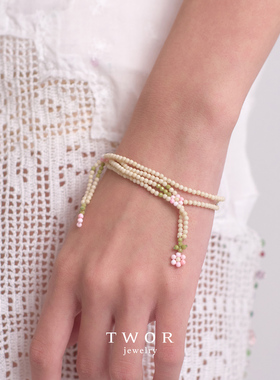 天然石串珠多层交错碎花手链女