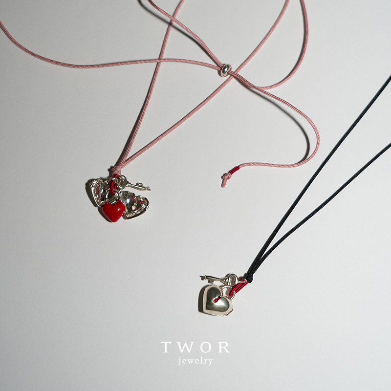 TWOR/手工桑蚕丝真丝绳s925银透底红心锁盒子项链女小众高级礼物,淘宝优惠券,粉丝福利购,淘宝优惠卷