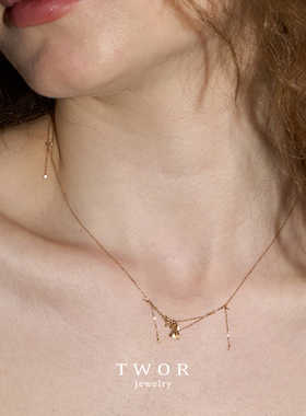 TWOR18k金女双层流苏项链