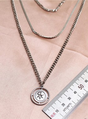 金属镀白金男女款三条套装项链