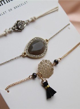 男女款金属镀金水钻欧美套装手链