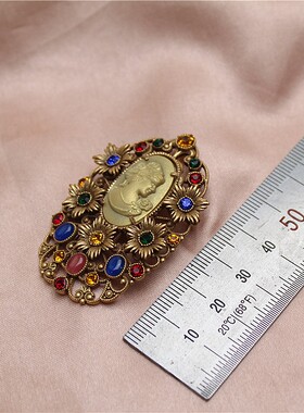中古铜镀金男女美人头像胸针胸花