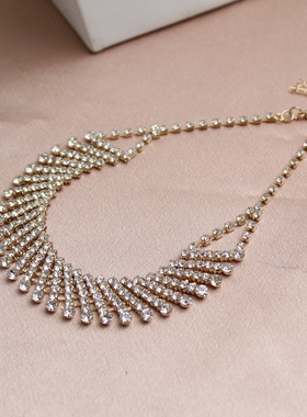 日韩风格新款轻奢满镶水钻项链