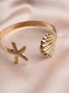 海洋风格海星贝壳造型开口手镯