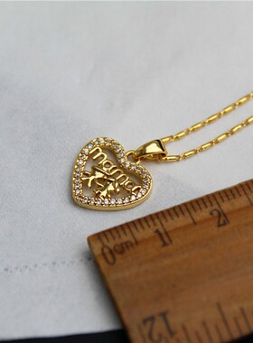 铜镀真金女款微镶锆石爱心锁骨链