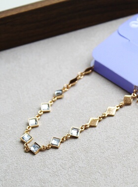 日韩风格方形水钻几何手链女