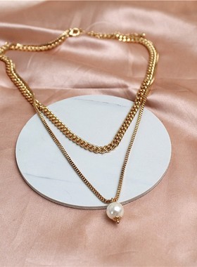 亚克力珍珠女链条套装项链锁骨链