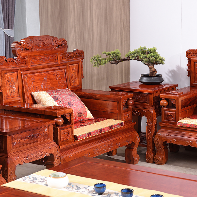 红木家具缅甸花梨木沙发大果紫檀客厅全套组合新中式实木财源沙发