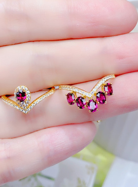 925纯银镶天然镁铝石榴石戒指女