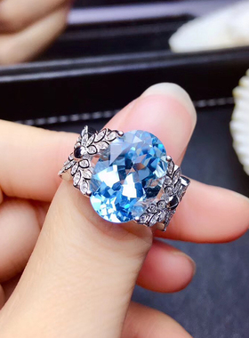 925纯银镶嵌天然巴西托帕石戒指