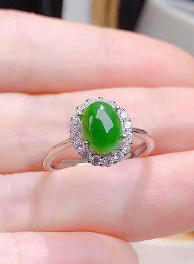 银天然和田碧玉戒指开口可调节女