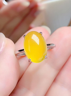 简约纯银天然黄玉髓戒指开口女