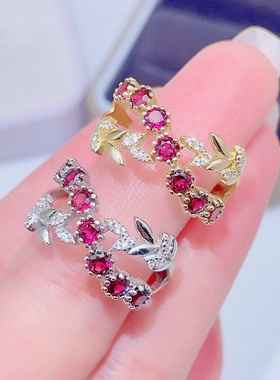 纯银镶嵌天然石榴石戒指