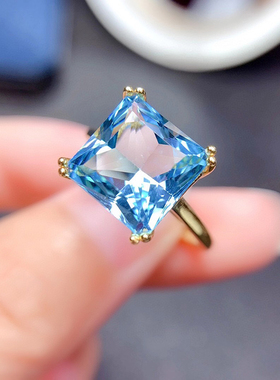 纯银镶嵌天然托帕石公主方戒指