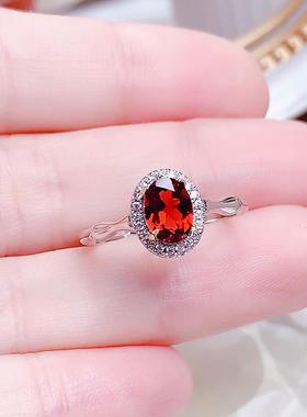 精致银戒天然石榴石戒指红宝石戒