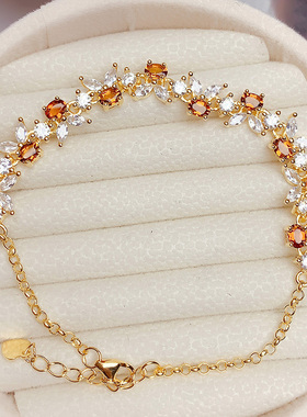 925纯银镶天然黄水晶手链女