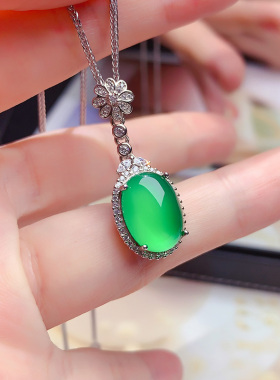 S925纯银天然绿玉髓吊坠女项链
