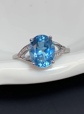 镶嵌天然瑞士可调节蓝托帕石S925