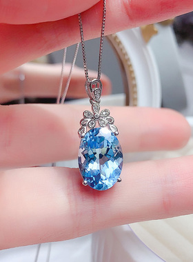 925银镶天然托帕石吊坠锁骨链女