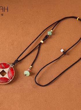 非金属布艺项链 非遗香云纱宋锦手工拎缝制毛衣链 项链颈链PT2252