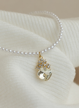气质水钻珍珠项链女短款