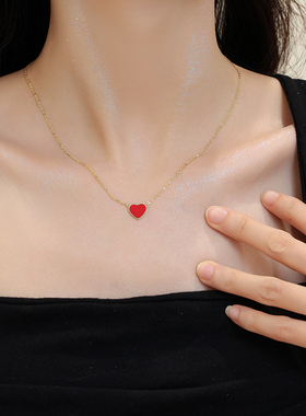 925纯银红色爱心项链女百搭