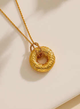 新中式国风古法沙金平安扣项链女