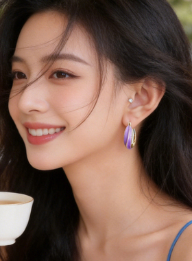 绝美紫色珐琅耳圈女气质高级感