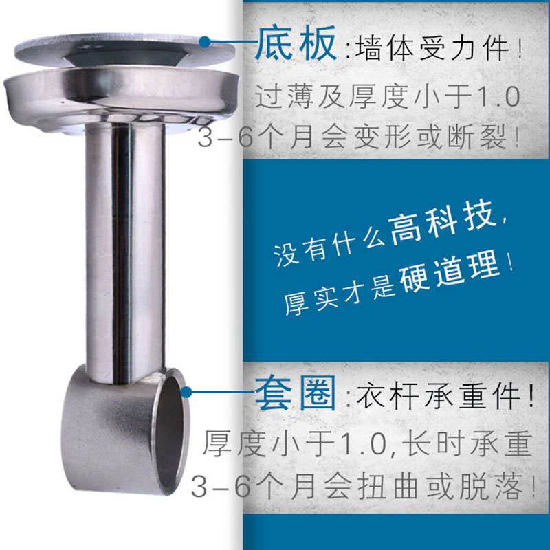 固定式晾衣杆 304不锈钢阳台晾衣架吊顶装凉晒衣支架吸顶单双吊挂-图1