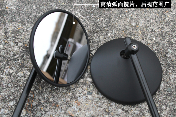 摩托车复古后视镜V咖改装攀爬跨骑车125反光镜小圆镜哑黑M10一对-图2