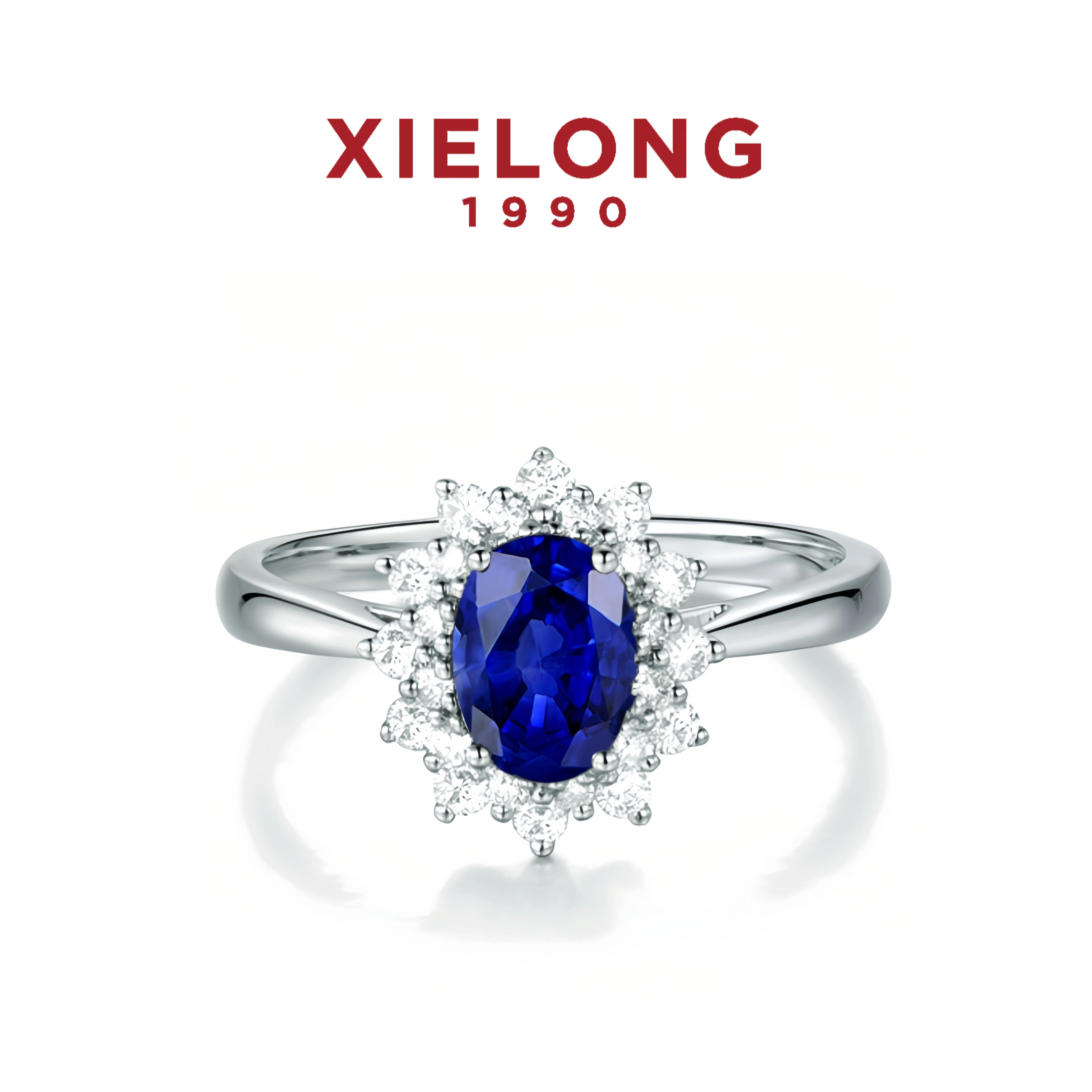 Xielong Natural Sapphire Diamond Princess Diana Ring
