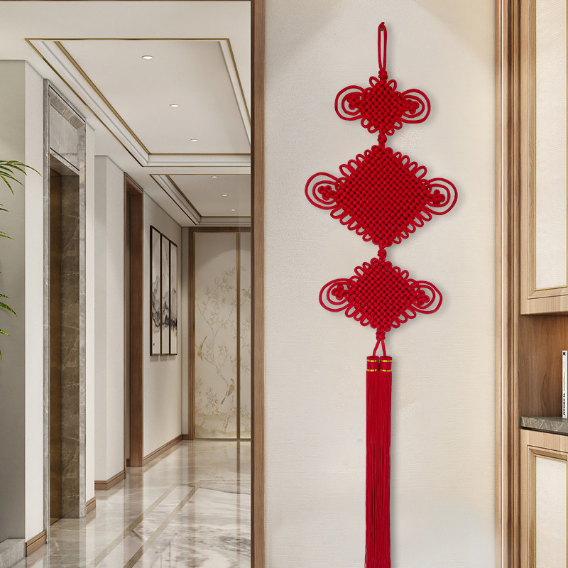 新款竖长同心结中国结挂件三阳开泰客厅电视背景墙入户门挂件乔迁,淘宝优惠券,粉丝福利购,淘宝优惠卷