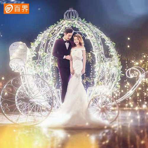 百界新款铁艺婚庆道具大型南瓜车婚礼公主车摆件户外婚纱摄影道具 - 图1