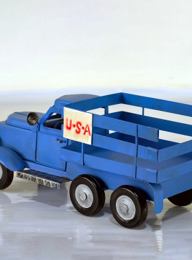 美式蓝色货车运输卡车模型摆件