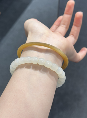 天然和田玉蜂蜜水直切珠单圈手串