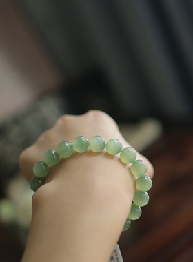 天然和田玉晴水猫眼圆珠单圈手链