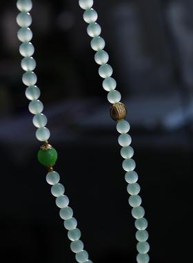 天然和田玉 5.8mm晴水一线猫圆珠双圈+18k金 货号NY8316 1780