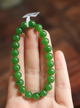 天然和田玉碧玉8mm圆珠单圈