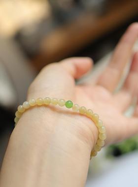 天然和田玉 5mm糖白圆珠单圈+和田玉配珠 货号NY8604 价格500