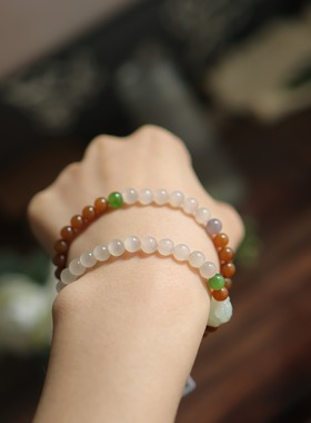 天然和田玉6mm猫眼双圈手串