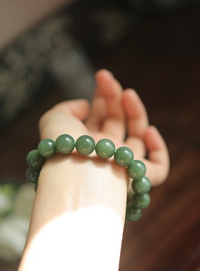 和田玉12mm大珠径粉青圆珠单圈