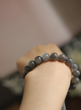 天然和田玉10mm烟紫圆珠单圈