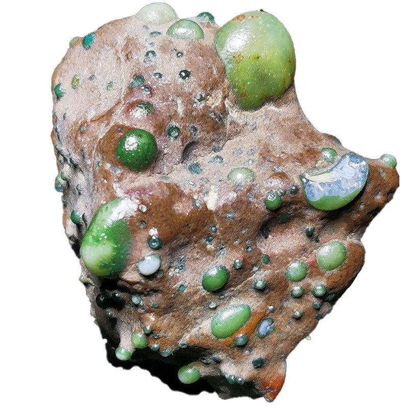 内蒙古阿拉善天然富贵石原石奇石戈壁石吊坠绿玛瑙自然共生观赏石