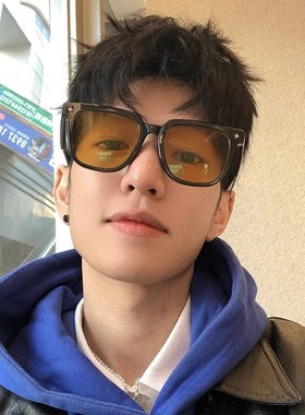 速发黑框茶色镜镜男款防紫外线级感方形粗边大色太墨痞帅2024新