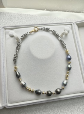 原创设计天然海水大溪地螺纹珍珠项链女小众高级感女锁骨链