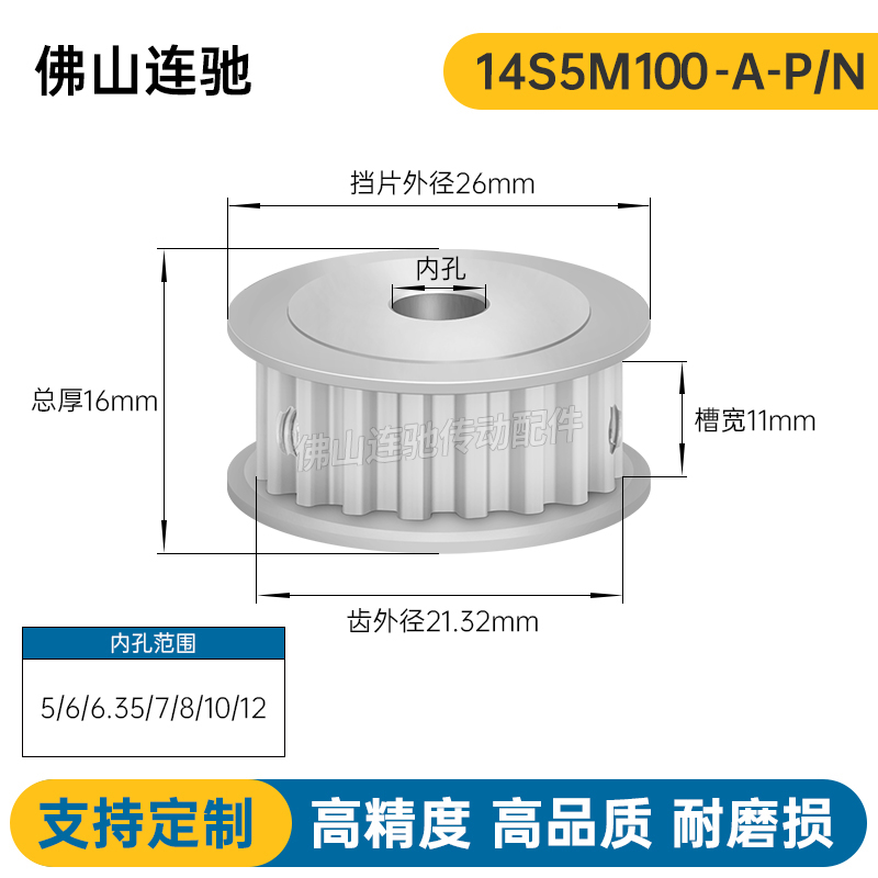 S5M14齿两面平同步轮槽宽11 AF型同步皮带轮齿轮铝14S5M100-A-图0