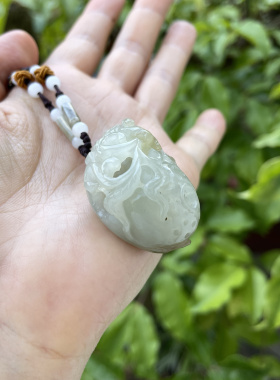 『 青禾淑坊 』天然和田玉吊坠 手工雕刻镂空鲤鱼鱼篓